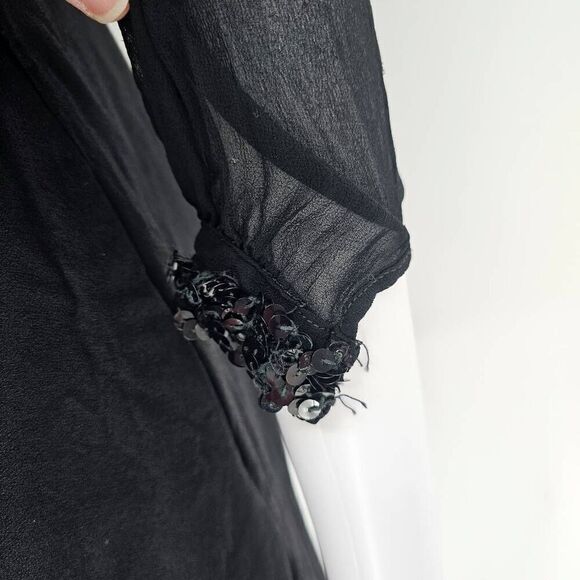 Vintage 80's Gothic Midi Dress Black S - Picture 6 of 9